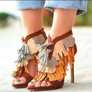 ZARA TRI -COLOR SANDAL WITH FRINGE